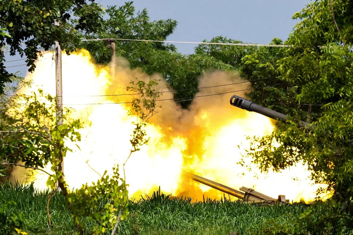 Thai artillery firing at Cambodia's side in Surin, Thailand, on July 25.