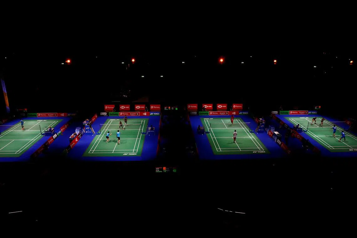 2019 Badminton World Championships - St. Jakobshalle Basel, Basel, Switzerland - August 20, 2019. General view of the four courts. REUTERS/Arnd Wiegmann