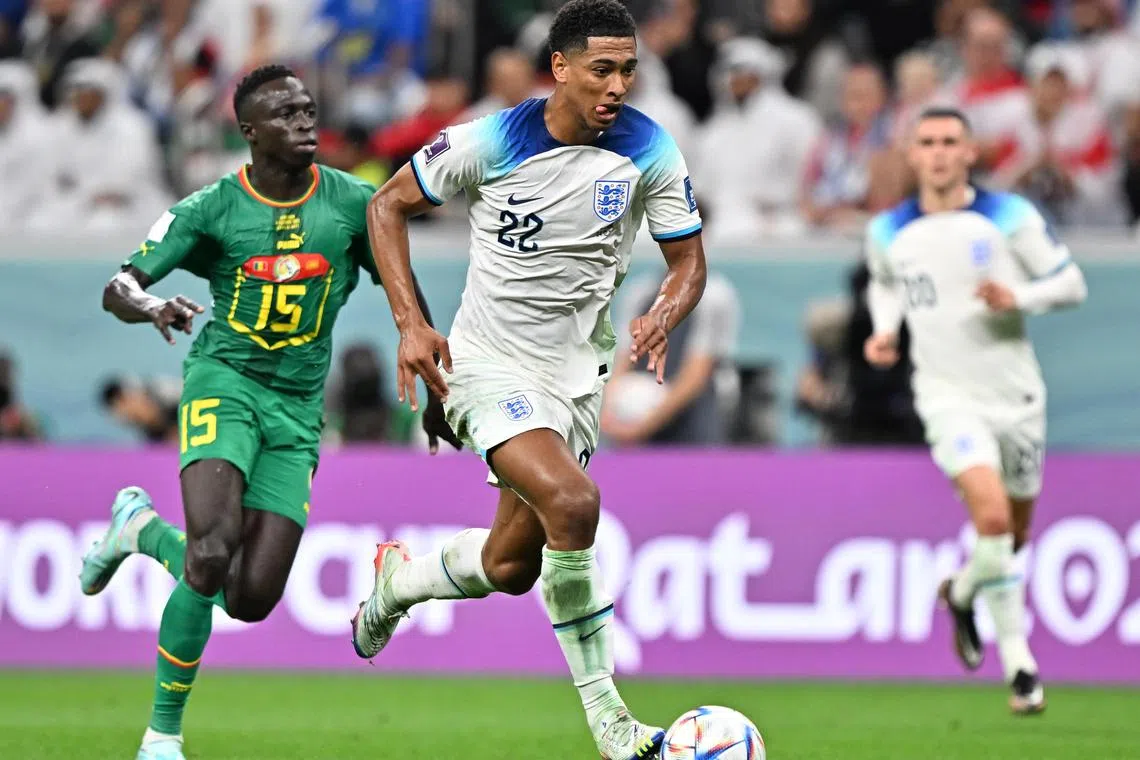 England's Jude Bellingham created the first two goals of their 3-0 win over Senegal in the World Cup's round of 16 on Dec 4.