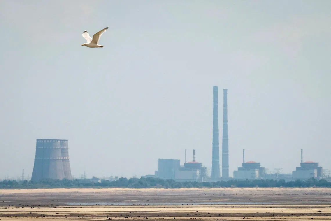 FILE PHOTO: A view shows Zaporizhzhia Nuclear Power Plant from the bank of Kakhovka Reservoir near the town of Nikopol after the Nova Kakhovka dam breached, amid Russia's attack on Ukraine, in Dnipropetrovsk region, Ukraine June 16, 2023. REUTERS/Alina Smutko/File Photo