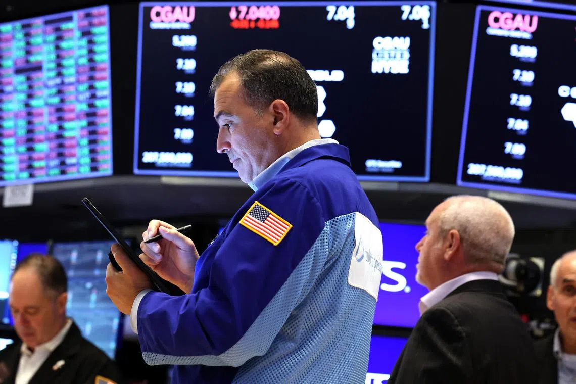 Traders working on the floor of the New York Stock Exchange, in New York City.