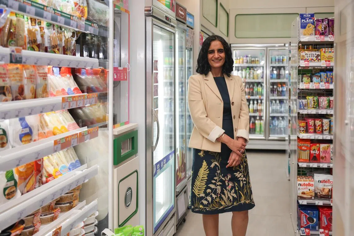 Ms Anushree Khosla, managing director of 7-Eleven Singapore, at the chain’s CapitaSpring outlet, which offers a wider selection of hot food.