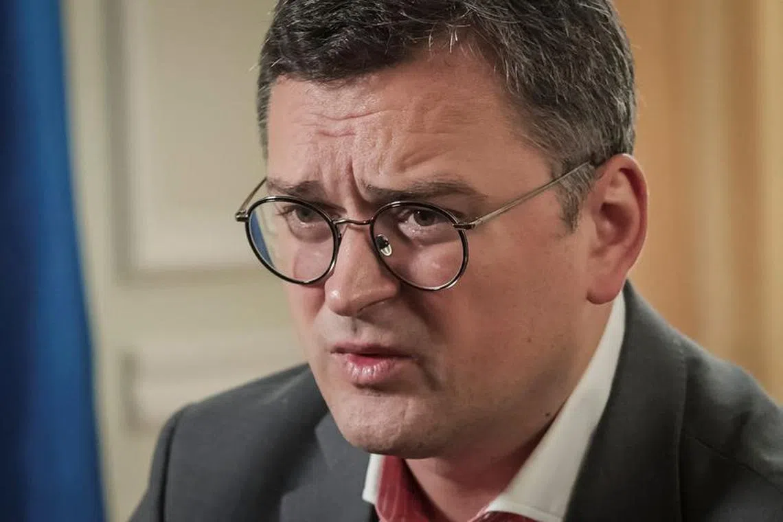 FILE PHOTO: Ukrainian Foreign Minister Dmytro Kuleba speaks during an interview with Reuters, amid Russia's attack on Ukraine, in Kyiv, Ukraine August 10, 2023. REUTERS/Ivan Lyubysh-Kirdey/File Photo