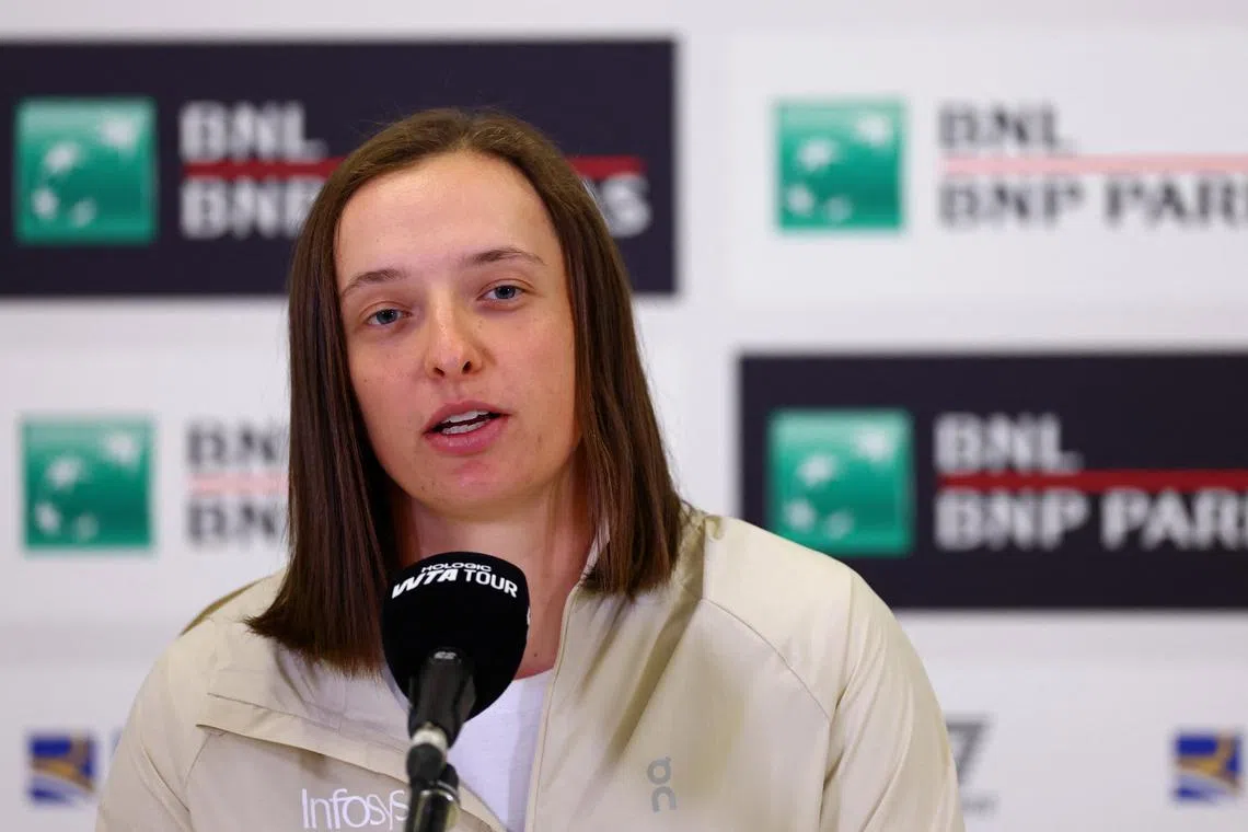 Tennis - Italian Open - Foro Italico, Rome, Italy - May 6, 2025 Poland's Iga Swiatek during the press conference REUTERS/Yves Herman