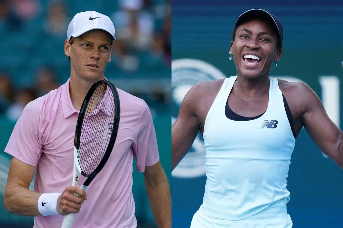 World No. 2 Jannik SInner (left) and fourth seed Coco Gauff dominated their opponents to move on in Miami on March 26.