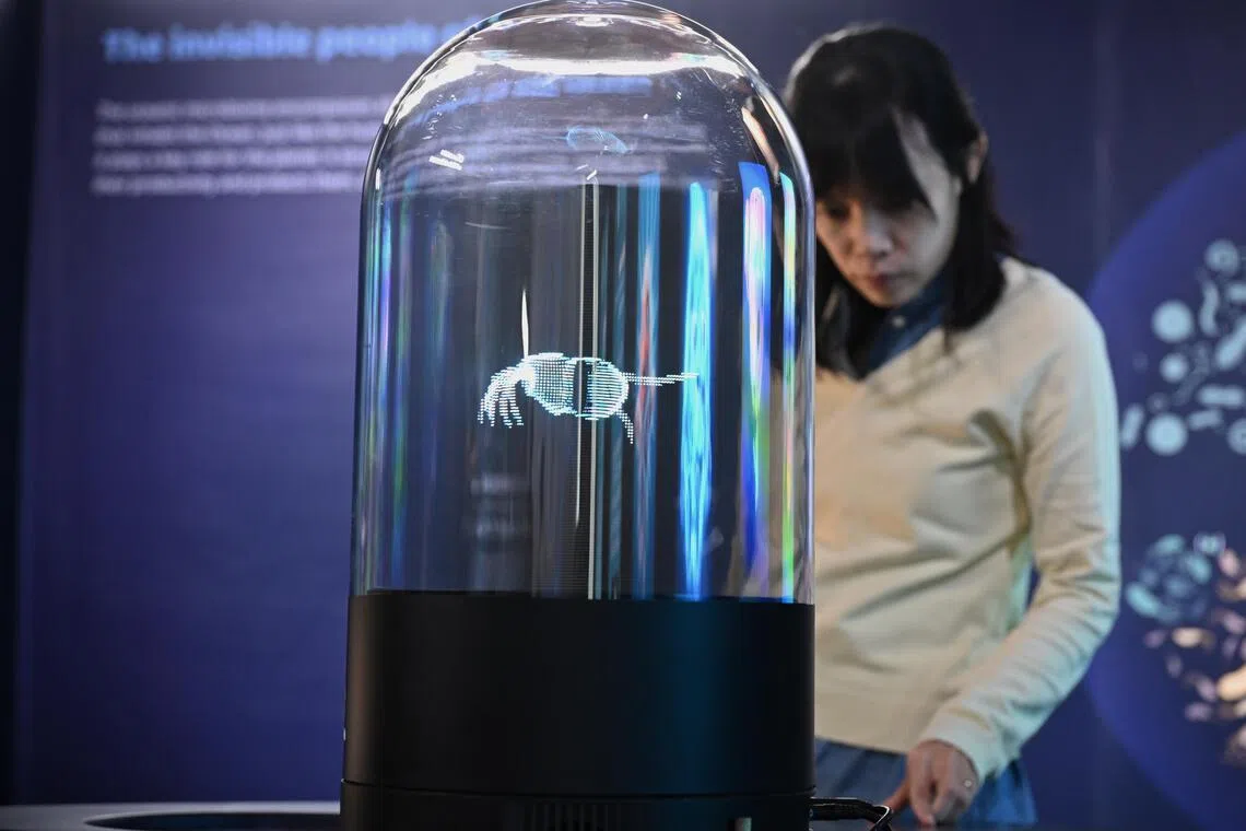 A holographic image of marine microorganisms on display at the media preview of ONE Ocean: Every Action Ripples, at Science Centre Singapore, on May 28.