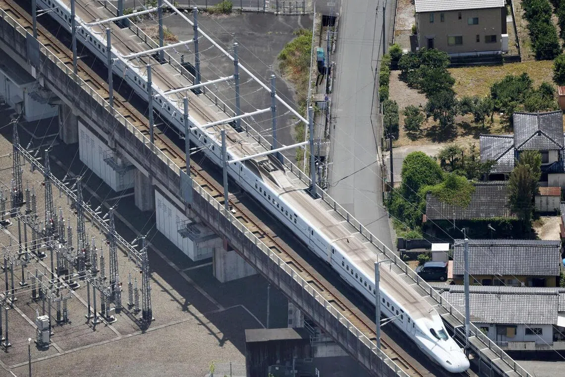 According to JR Kyushu, the suspended section suffered major damage, including deformed tracks and broken utility poles.