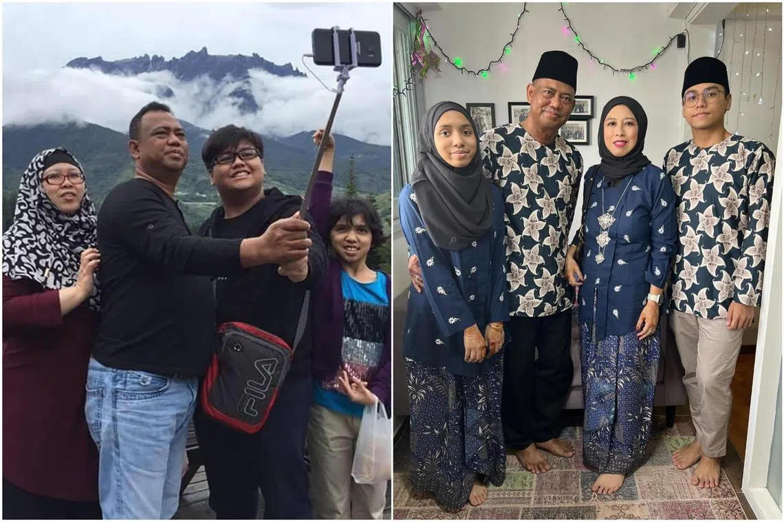 Sharifah Osman's family before (left) and after their weight loss journey in 2022.