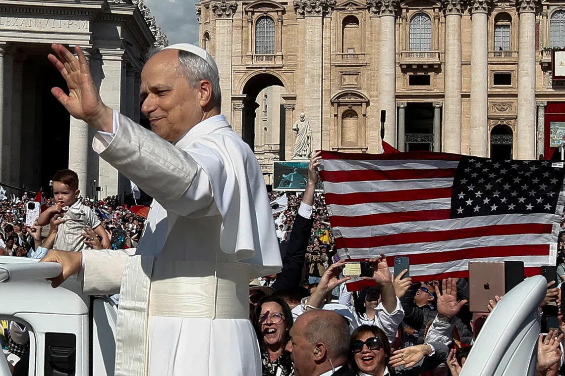 FILE PHOTO: Pope Leo XIV arrives on the popemobile for his inaugural Mass at the Vatican, May 18, 2025.  REUTERS/ALESSANDRO GAROFALO/File Photo