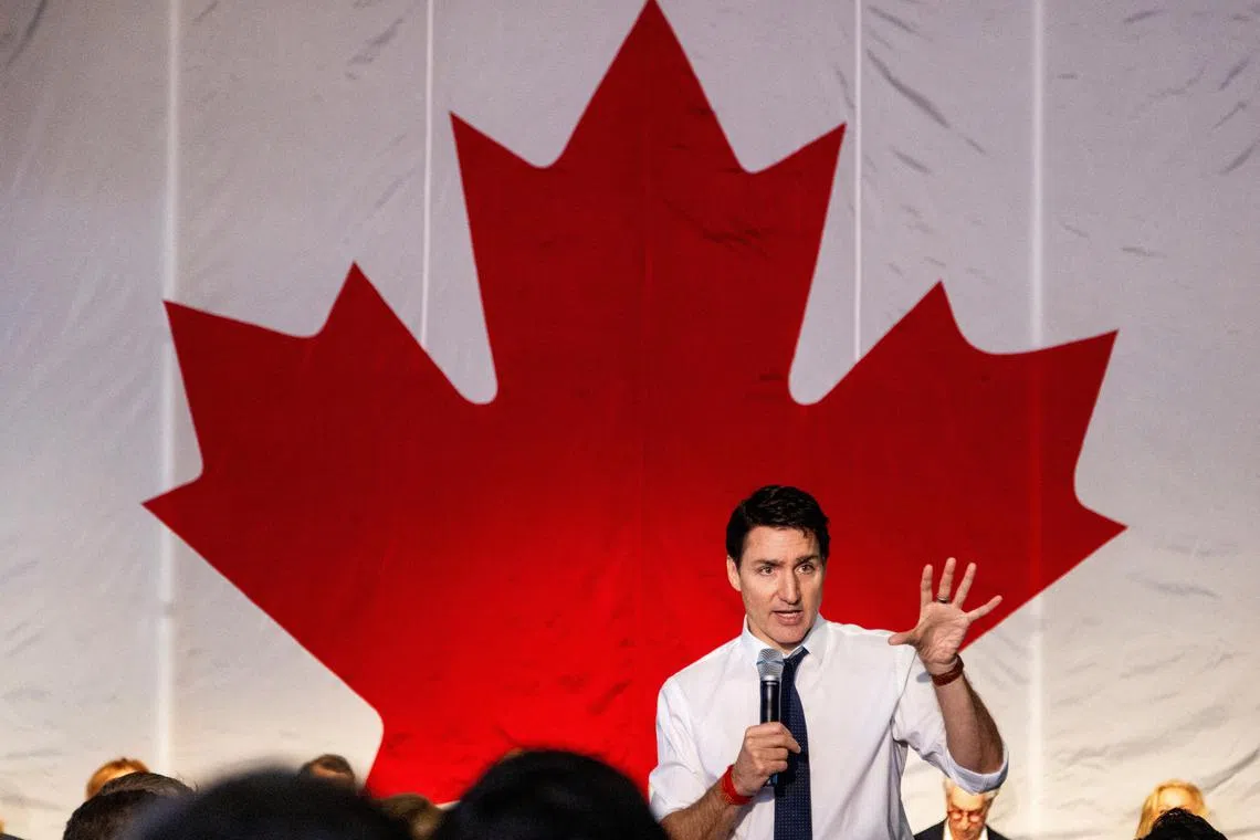 Canadian Prime Minister Justin Trudeau speaks to business and labour leaders on investment, trade and international markets amid the looming threat of U.S. protectionism in Toronto, Ontario, Canada, February 7, 2025.  REUTERS/Carlos Osorio
