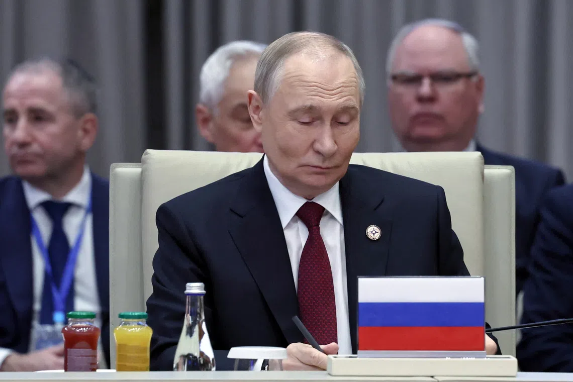 Russian President Vladimir Putin attends the Collective Security Treaty Organization (CSTO) summit in Bishkek, Kyrgyzstan, November 27, 2025. Sputnik/Alexander Kazakov/Pool via REUTERS ATTENTION EDITORS - THIS IMAGE WAS PROVIDED BY A THIRD PARTY.