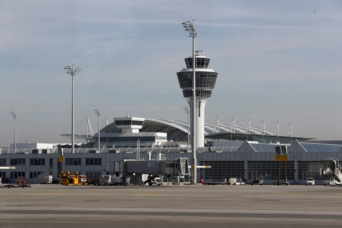 FILE PHOTO: A general view of the Munich International Airport in Germany, February 16, 2023. REUTERS/Leonhard Simon/File Photo