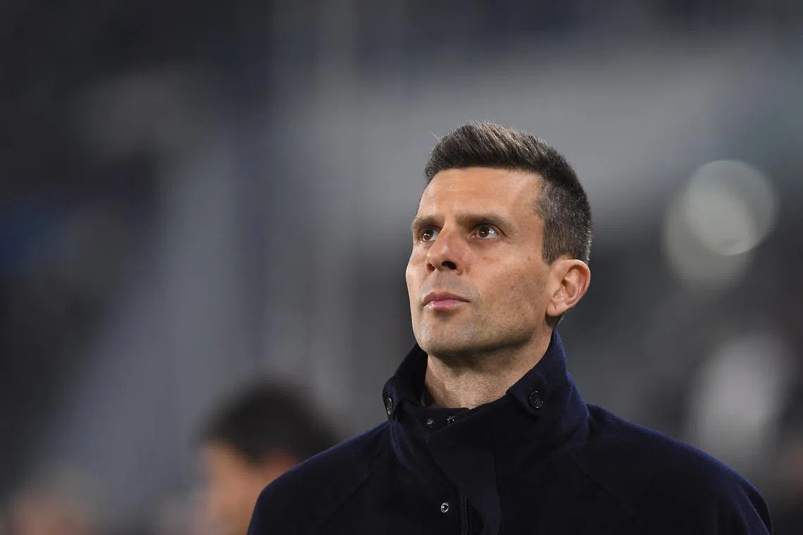 FILE PHOTO: Soccer Football - Champions League - Knockout Phase Playoff - First Leg - Juventus v PSV Eindhoven - Allianz Stadium, Turin, Italy - February 11, 2025 Juventus coach Thiago Motta before the match REUTERS/Massimo Pinca/File Photo