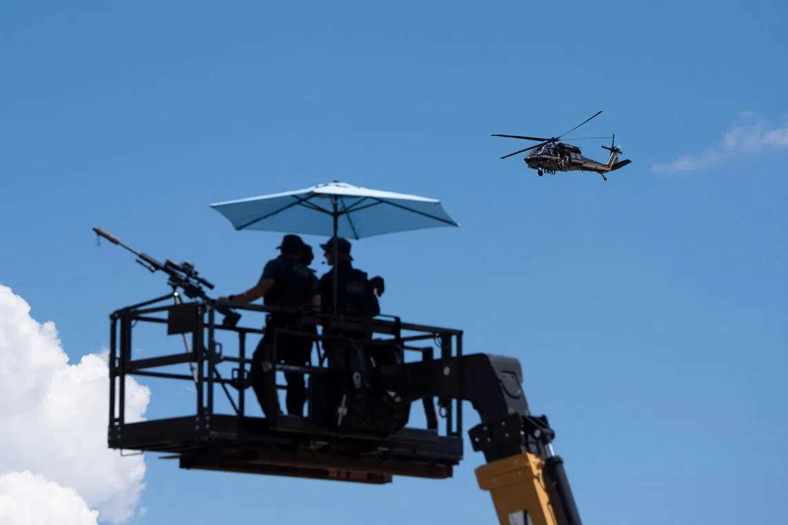 Secret service surveils the desert from land and air along the US-Mexico border on Aug 22, south of Sierra Vista, ahead of a Trump rally in Glendale, Arizona.