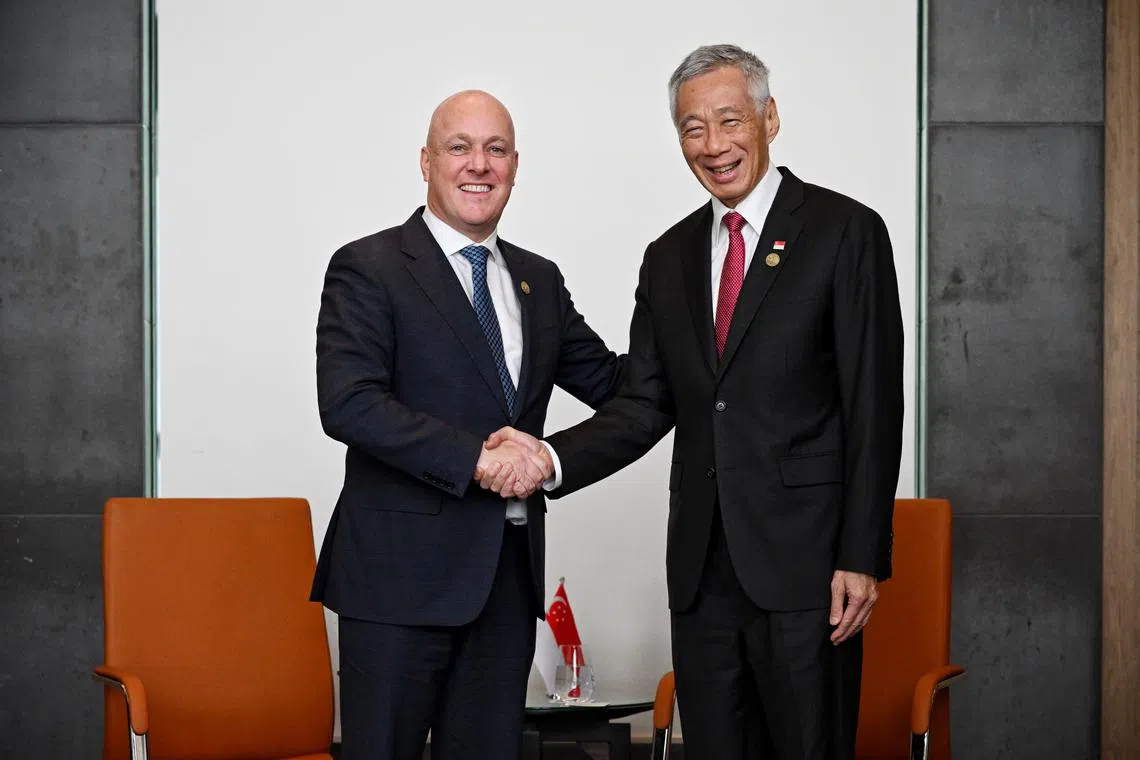 PM Lee Hsien Loong (right) and New Zealand PM Christopher Luxon met on the sidelines of the Asean-Australia Special Summit in Melbourne, on March 5.