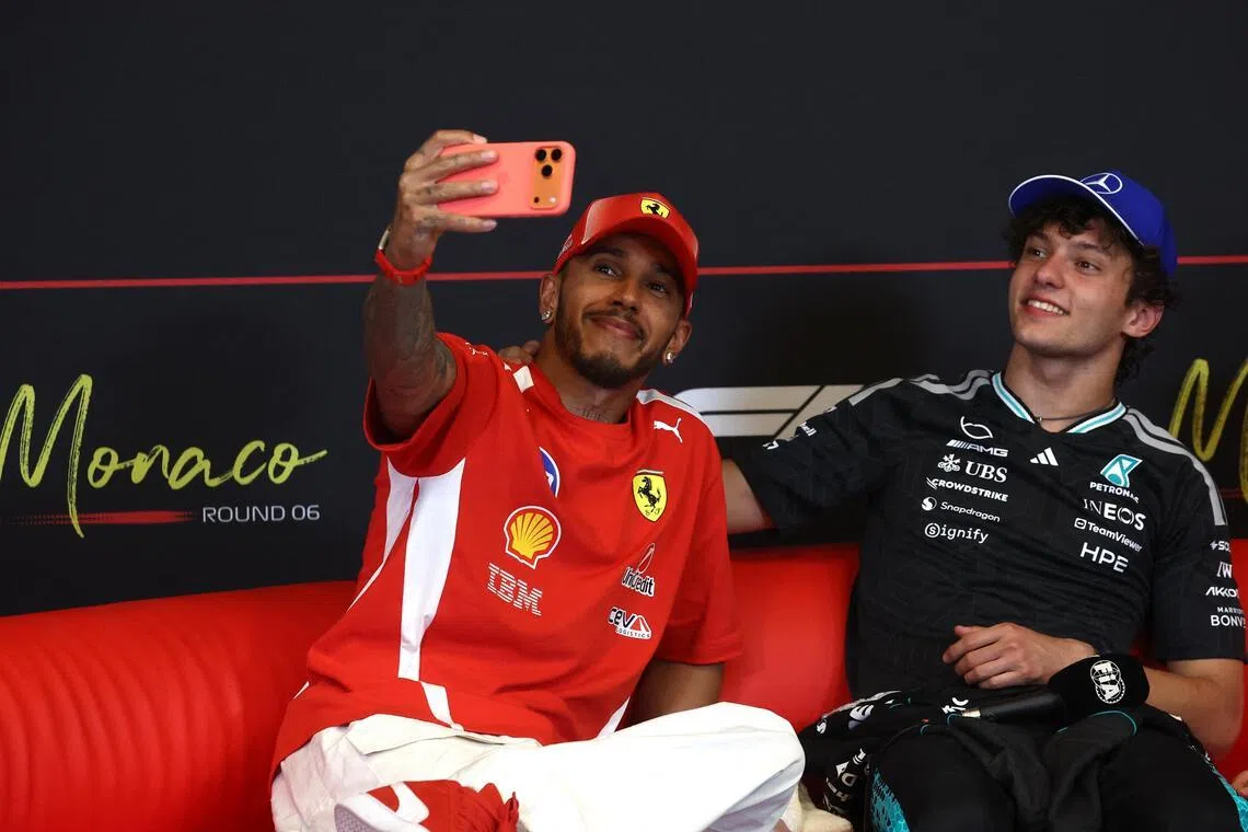 Formula One F1 - Monaco Grand Prix - Circuit de Monaco, Monaco - June 7, 2026
Mercedes' Andrea Kimi Antonelli celebrates after winning the Monaco Grand Prix with second placed Ferrari's Lewis Hamilton REUTERS/Jakub Porzycki