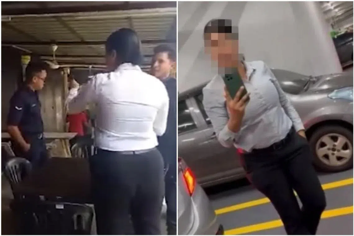 Screengrabs of viral videos allegedly showing the police officer's altercations circulating on social media.