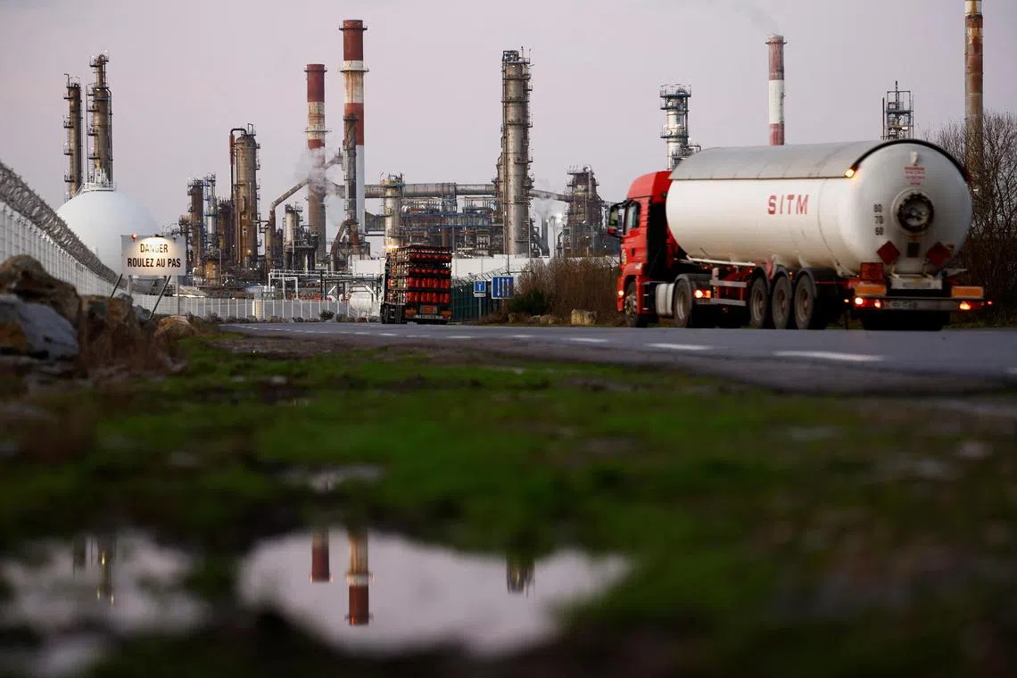 A view shows the French oil giant Total refinery in Donges near Saint-Nazaire, as France's trade unions announced a nationwide day of strike and protests next week against the pension reform, France, January 13, 2023. REUTERS/Stephane Mahe