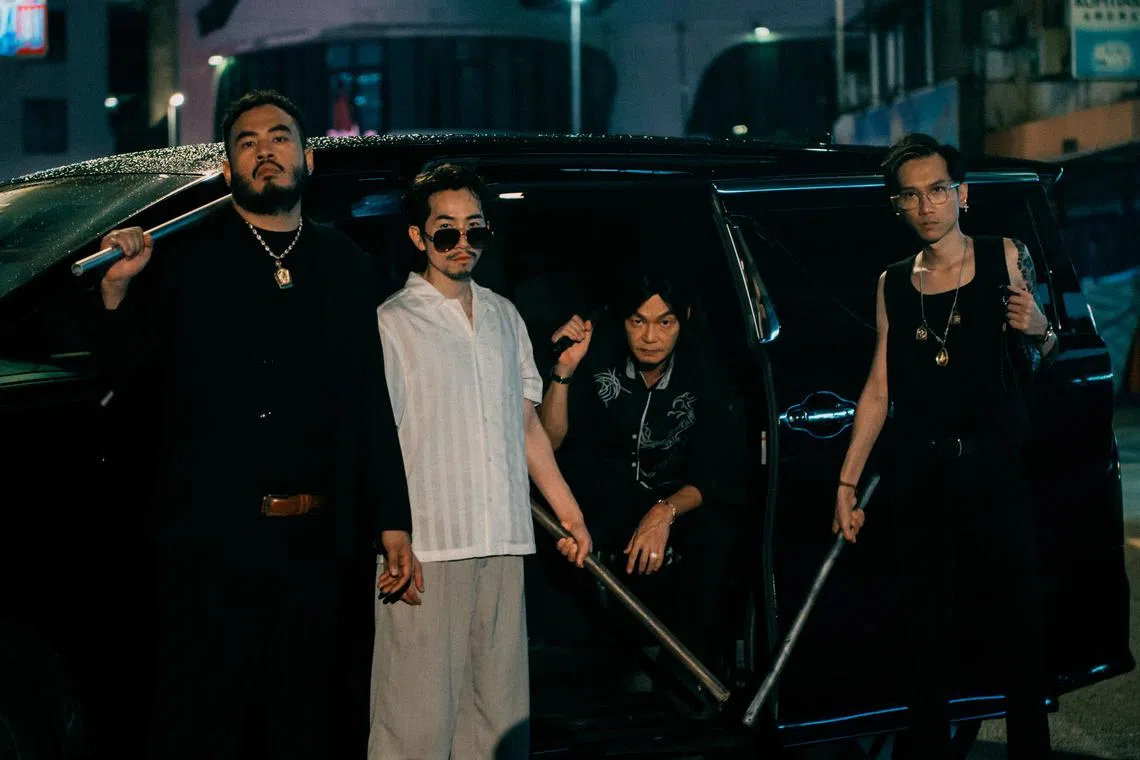 In the action comedy Im Not Gangster, which opens here on Feb 26, Mark Lee (third from left) plays the boss of a crime syndicate, alongside fellow actors (from far left) Dahee, Jack Yap and Morn Liew.