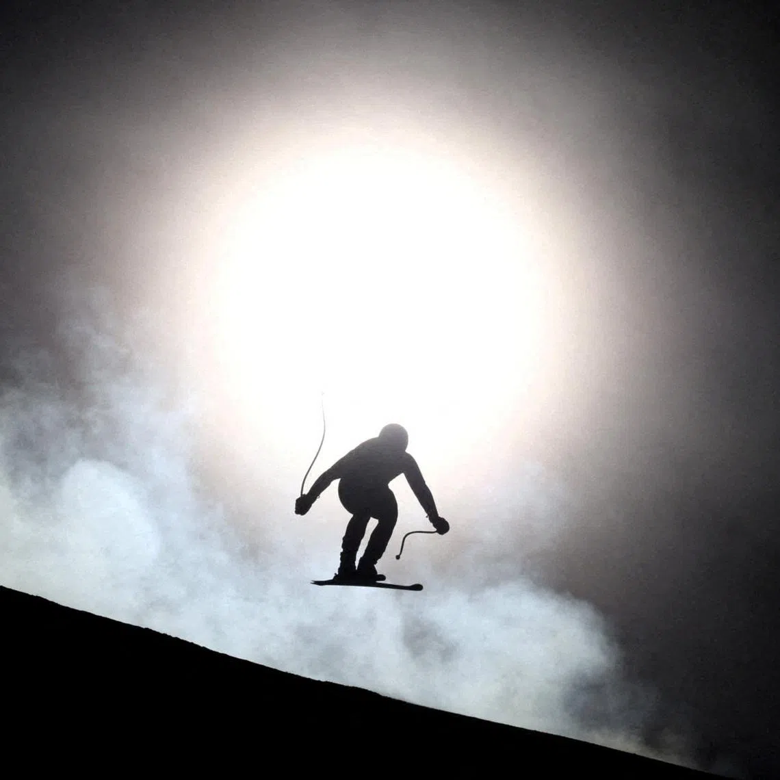 Martin Cater of Slovenia practicing his run during the Milano Cortina 2026 Olympics at the Stelvio Ski Centre in Bormio, Italy on Feb 5, 2026.