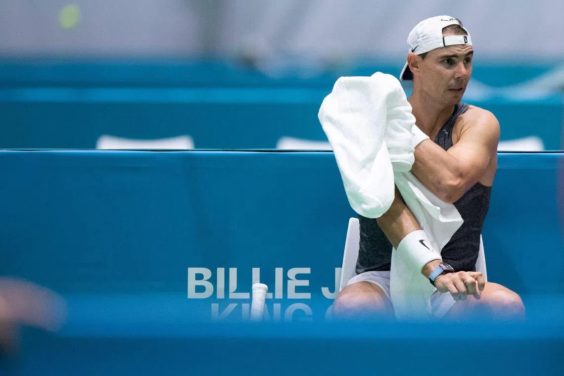 Spanish tennis legend Rafael Nadal towelling himself off during a training session ahead of the Davis Cup tennis tournament at the Martin Carpena sportshall, in Malaga on Nov 16. The 38-year-old will retire after the tournament.