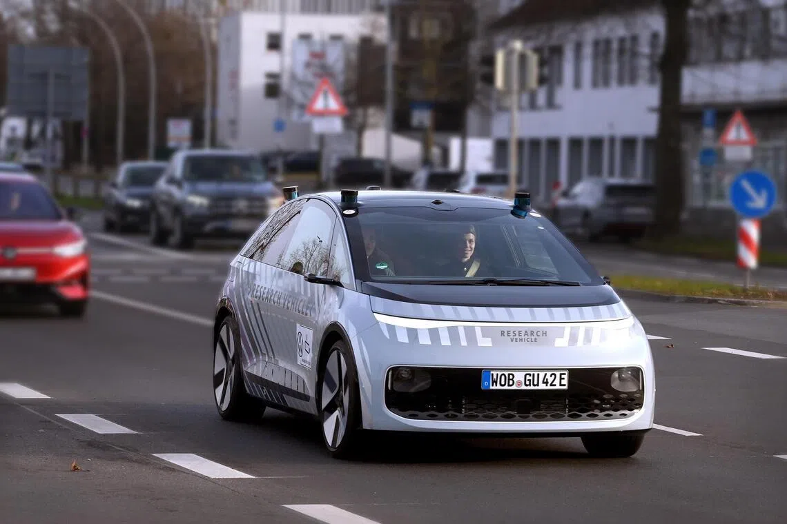 An autonomous vehicle being tested by German car maker Volkswagen in  Wolfsburg, Germany.