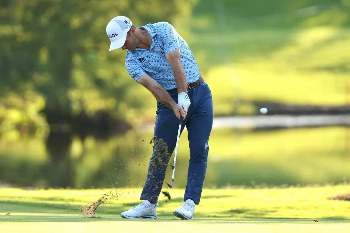 Denny McCarthy of the United States plays a shot on the first hole during the second round of the St. Jude Championship at TPC Southwind on Aug 16, 2024.
