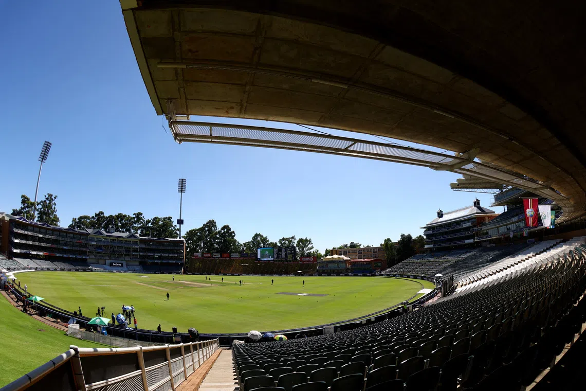 FILE PHOTO: Cricket - Second Test - South Africa v West Indies - Wanderers Stadium, Johannesburg, South Africa - March 9, 2023 General view of the ground during the match REUTERS/Siphiwe Sibeko/File Photo