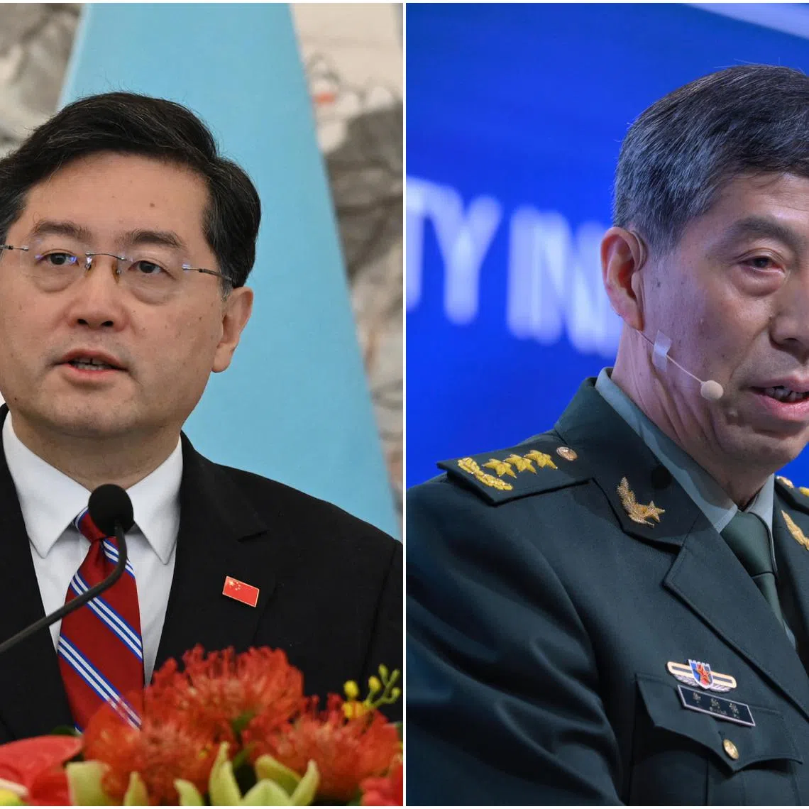 Mr Qin Gang (left) was ousted after an alleged affair with a Chinese reporter while serving as China’s ambassador to the US from 2021 to 2022. General Li Shangfu is reportedly under investigation for corruption.