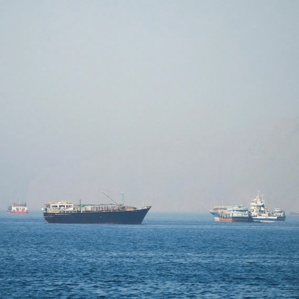 Vessels at the Strait of Hormuz, seen from Musandam, Oman, on June 1.