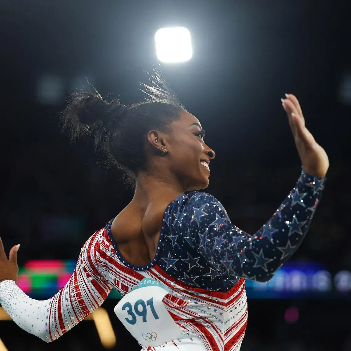 Paris 2024 Olympics - Artistic Gymnastics - Women's Team Final - Bercy Arena, Paris, France - July 30, 2024. Simone Biles of United States in action on the Floor Exercise. REUTERS/Hannah Mckay