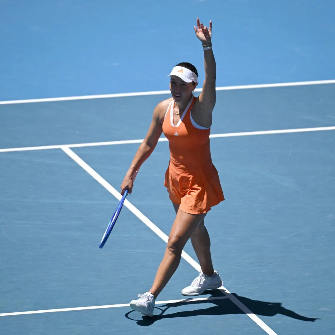 Tennis - Australian Open - Melbourne Park, Melbourne, Australia - January 26, 2026 Jessica Pegula of the U.S. celebrates after winning her fourth round match against Madison Keys of the U.S. REUTERS/Jaimi Joy