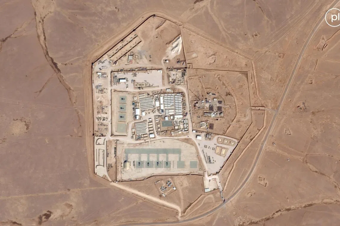 A satellite view of the US military outpost known as Tower 22, in Rukban, on Oct 12, 2023.  
