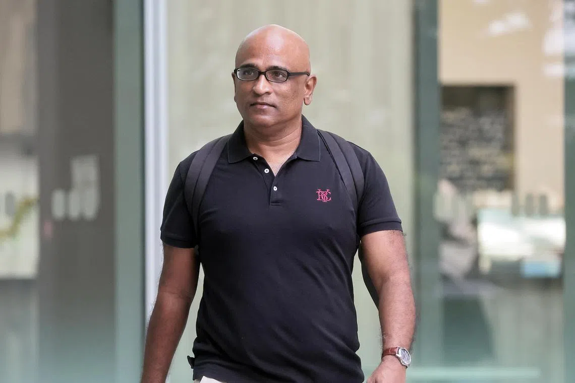 Former lawyer Ravi Madasamy arriving at the State Courts on July 17, 2024.