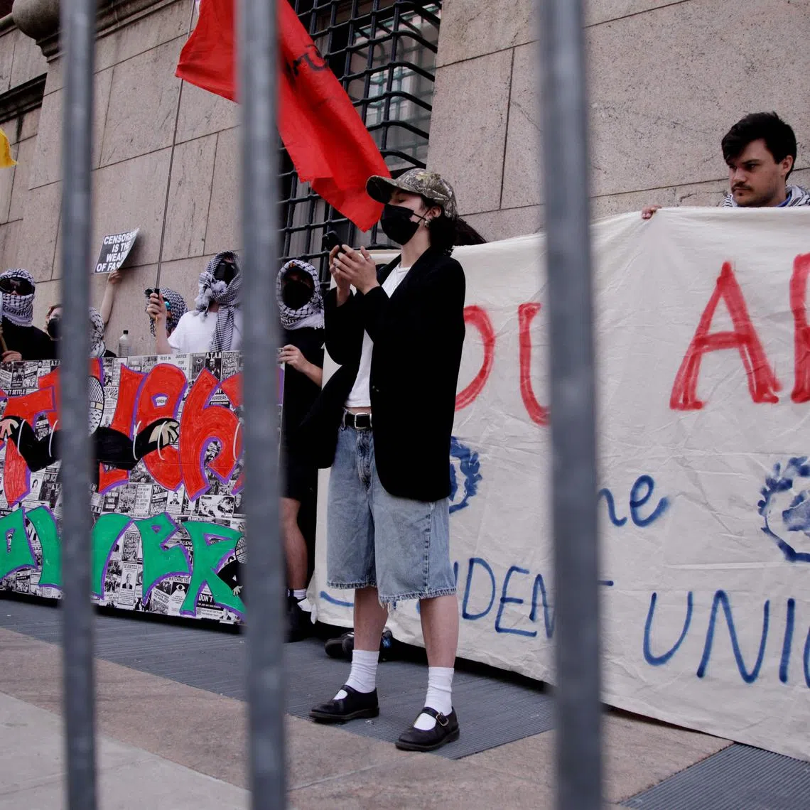 Protesters march from City College to Columbia University against the Trump administration's policies and to demand "liberty, solidarity and accountability" from their universities in New York on April 25, 2025. (Photo by Leonardo Munoz / AFP)