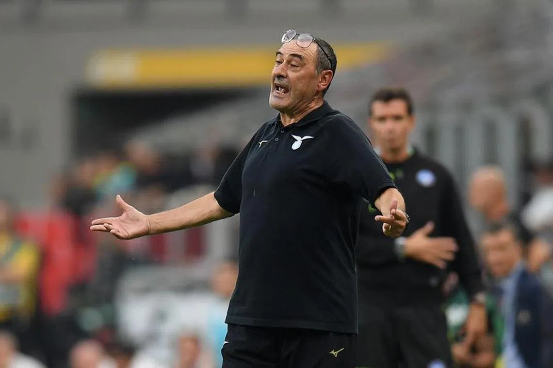 Soccer Football - Serie A - AC Milan v Lazio - San Siro, Milan, Italy - September 30, 2023 Lazio coach Maurizio Sarri reacts REUTERS/Daniele Mascolo