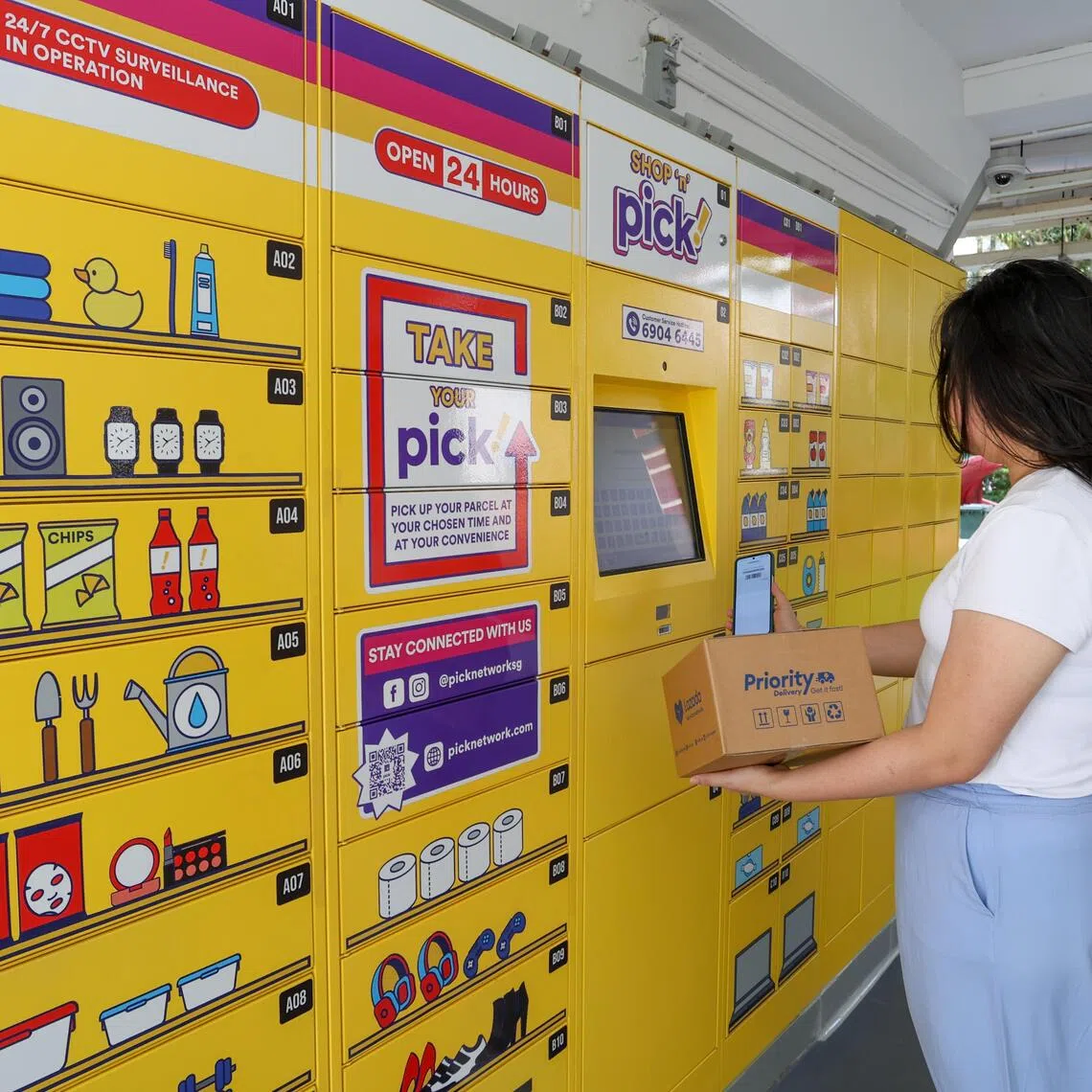 The yellow Pick! lockers are among more convenient points for residents to drop off their used phones, tablets and laptops.