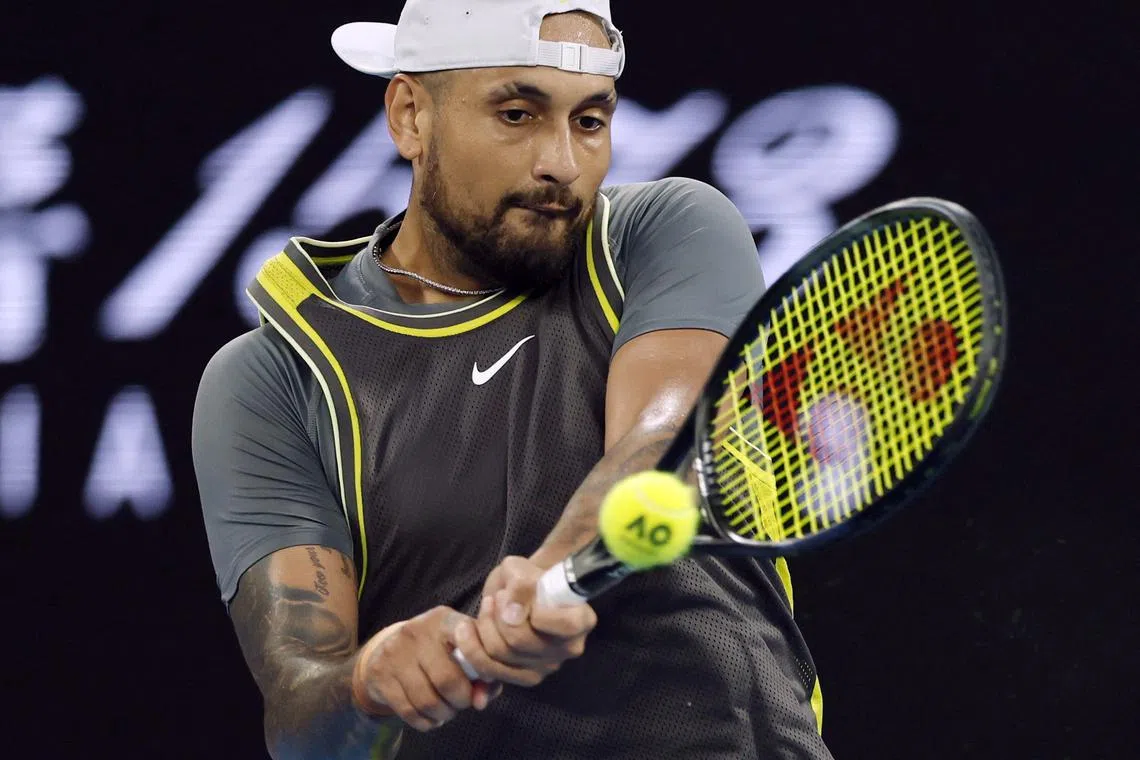 Tennis - Australian Open - Melbourne Park, Melbourne, Australia - January 13, 2025 Australia's Nick Kyrgios in action during his first round match against Britain's Jacob Fearnley REUTERS/Francis Mascarenhas