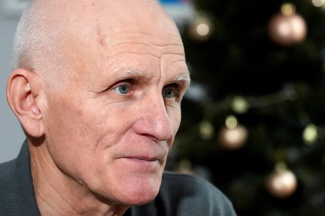 Nobel Peace Prize laureate and Belarusian human rights campaigner Ales Bialiatski looks on during an interview in Vilnius, Lithuania, December 16, 2025. REUTERS/Janis Laizans