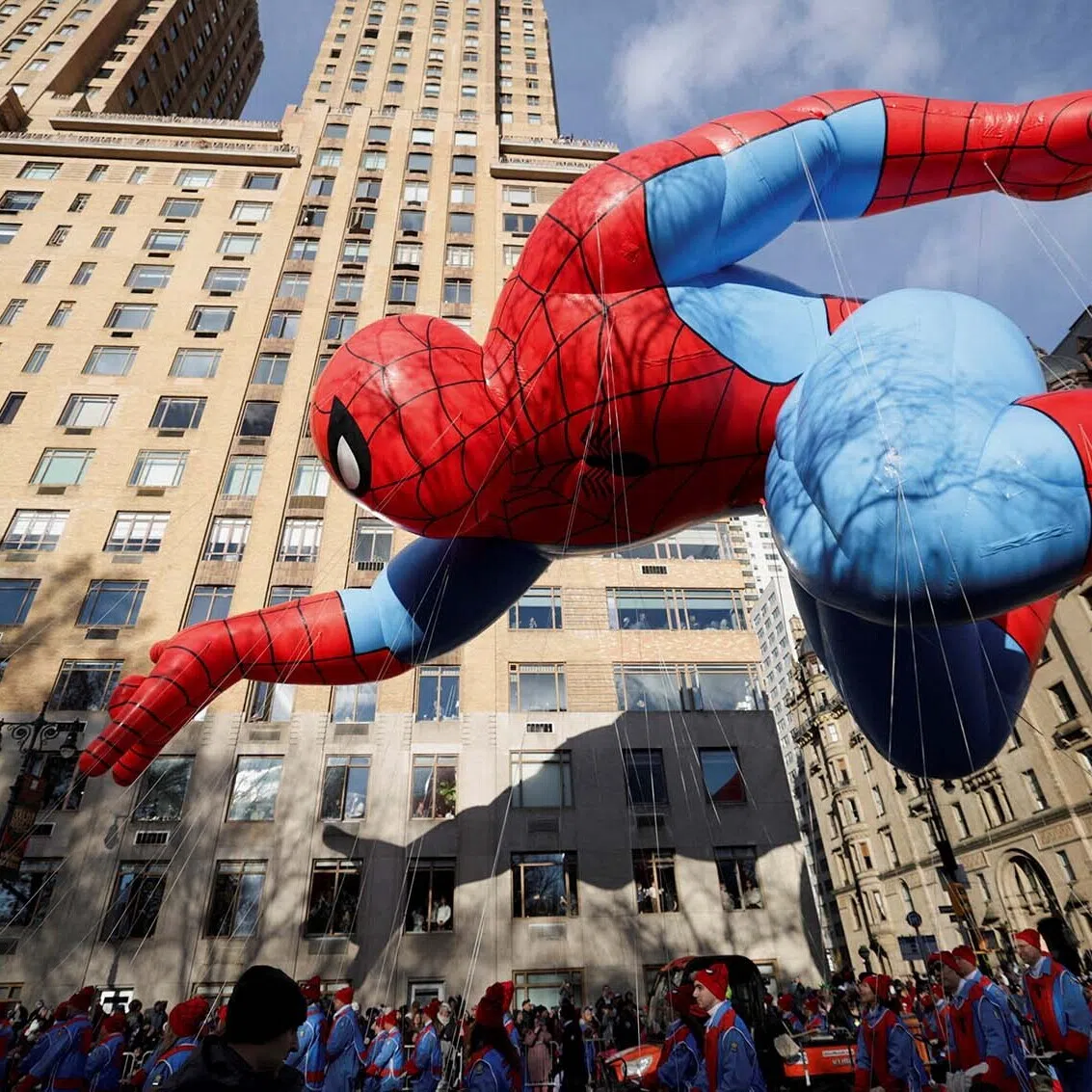 A giant Spider-Man balloon flying during the Macy's Thanksgiving Day Parade in New York City, US, Nov 27, 2025. 