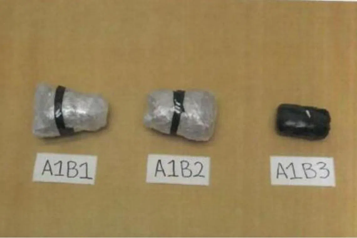 sedrug14 - Central Narcotics Bureau officers recovered four packets of drugs from Low Sze Song's personal mobility device.

Credit: Court documents