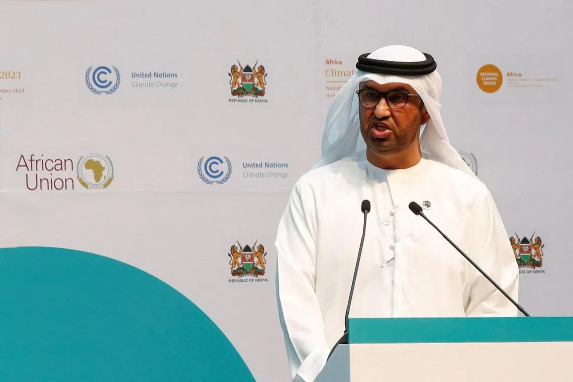 COP28 president Sultan Al Jaber announced that the UAE is pledging US$4.5 billion (S$6.1 billion) to develop 15 giga-watts of clean power in Africa by 2030.
