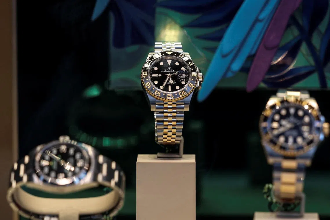 Rolex watches are displayed at a store in New York on April 8.