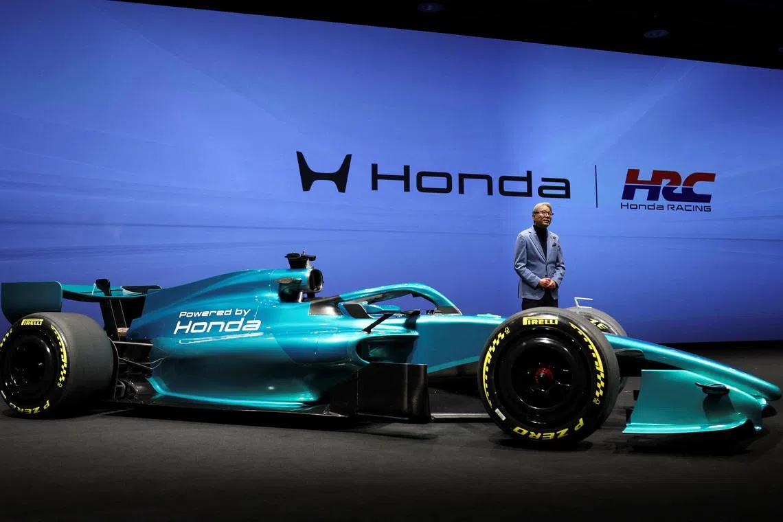 Honda CEO Toshihiro Mibe speaks during a joint press conference with Aston Martin Aramco Formula One Team Executive Chairman Lawrence Stroll and Formula One Group President and F1 CEO Stefano Domenicali, on their partnership launch announcement in Tokyo, Japan, January 20, 2026.   REUTERS/Issei Kato
