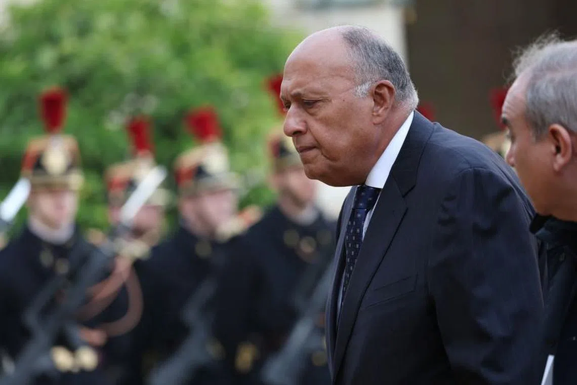 Egyptian Foreign Affairs Minister Sameh Shoukry arrives to attend an international humanitarian conference for the people of Gaza at the Elysee Palace in Paris, France, November 9, 2023. REUTERS/Claudia Greco/File Photo