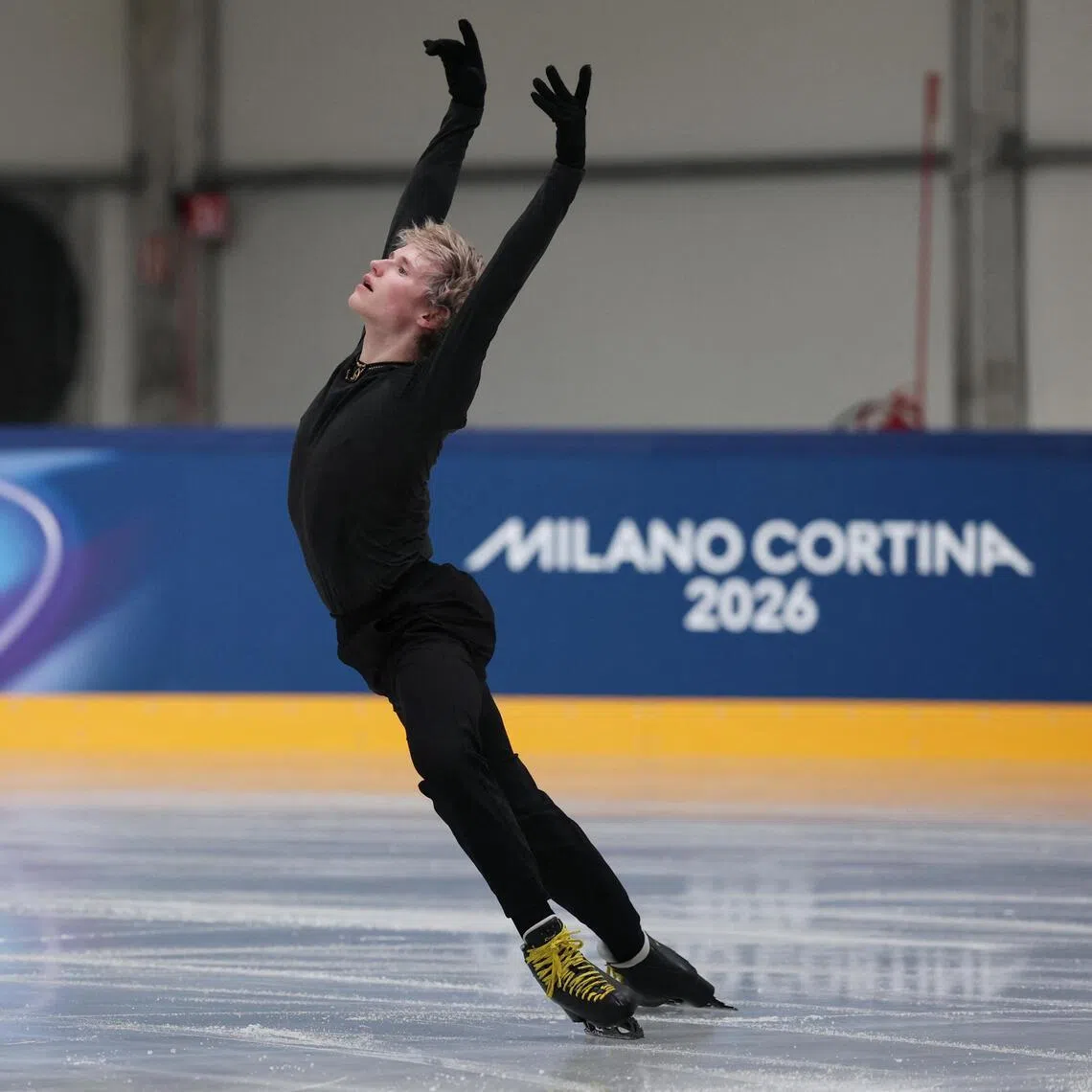 Ilia Malinin, of United States, in action during training on Feb 4.