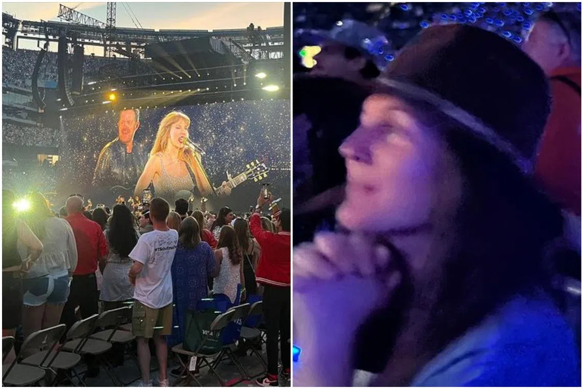 American actress-host Drew Barrymore (right) at Taylor Swift's The Eras Tour concert on May 28.