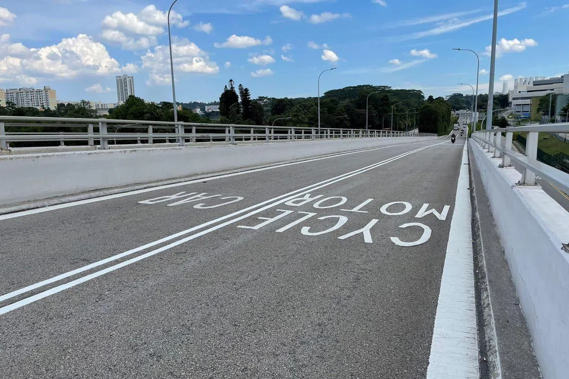 The markings will separate the motorcycle lane and another lane along the viaduct leading to the departure zone of the Woodlands Checkpoint.