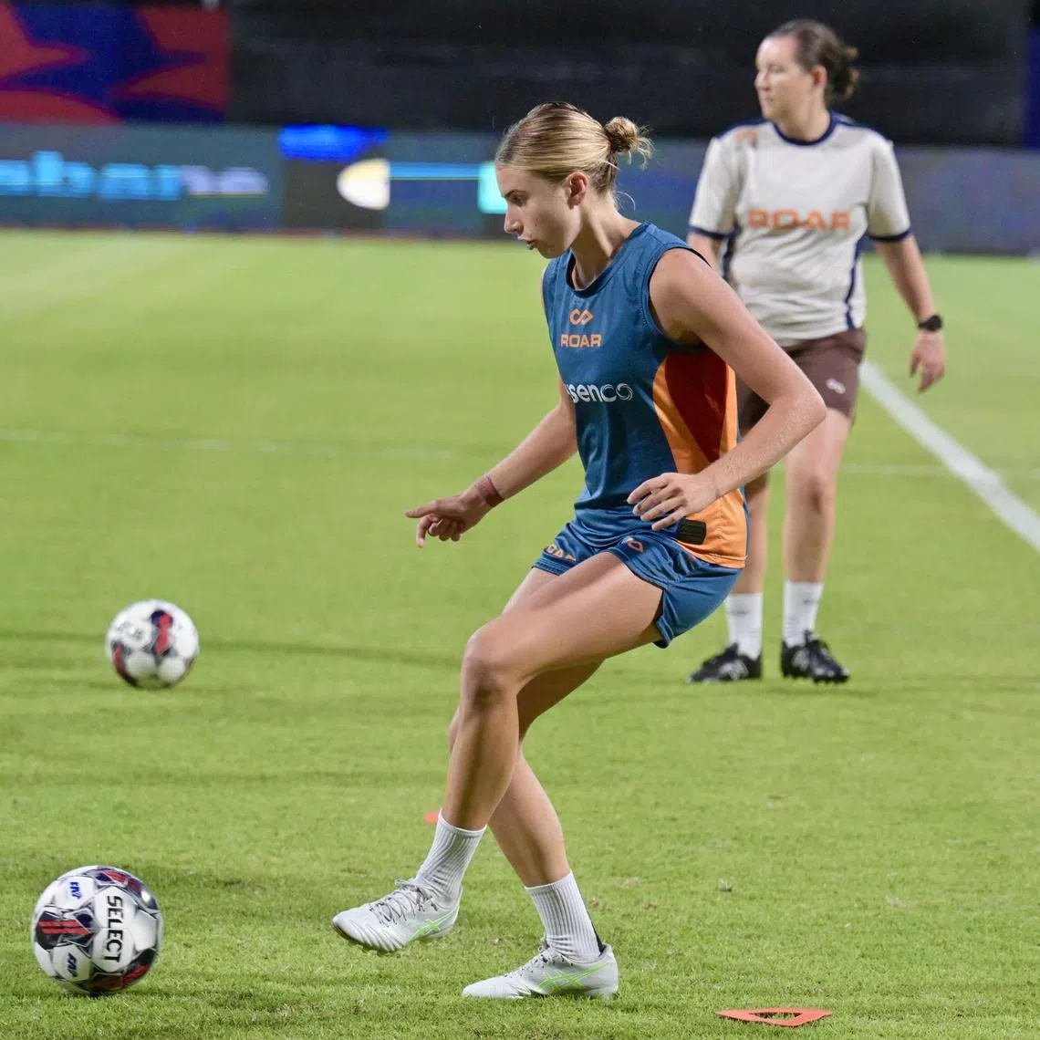 Brisbane Roar?s defender Chelsea Blissett  in action during a training session in Bishan Stadium on April 3, 2025.