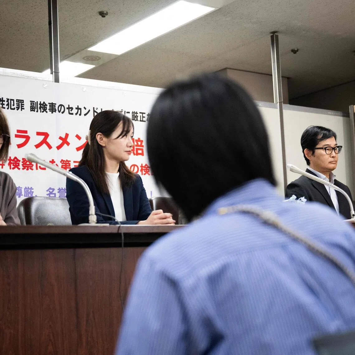 “Hikari” (not her real name), who alleges she was raped by her former boss, the former head of the Osaka District Public Prosecutor's Office, speaks to reporters in Tokyo.
